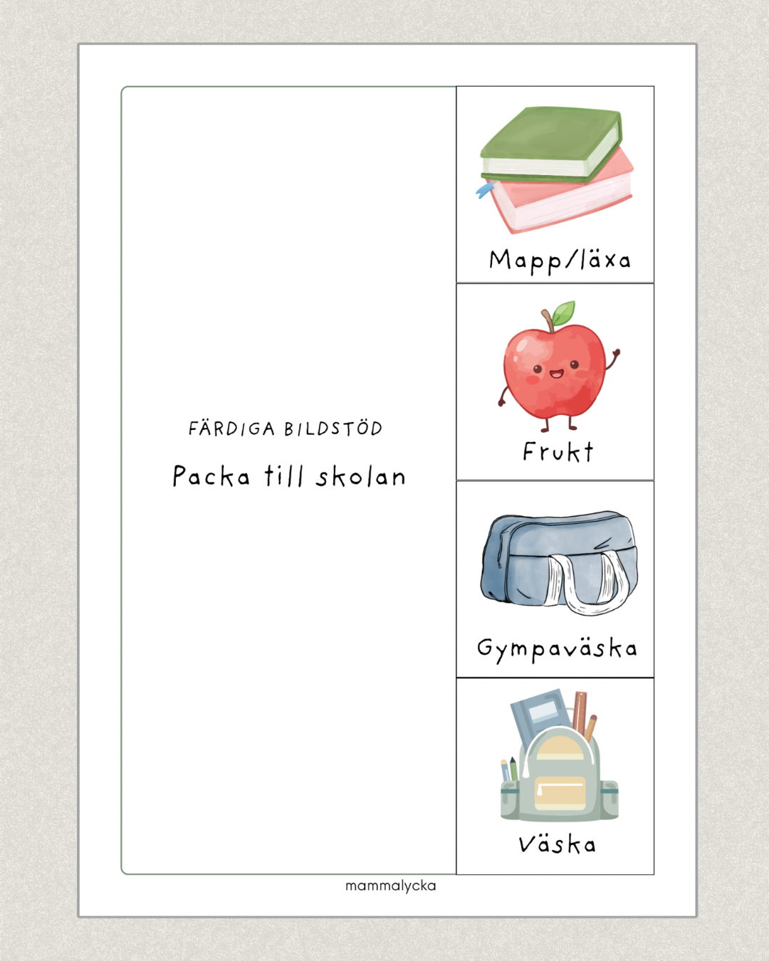 Bildstöd - Packa skolväskan